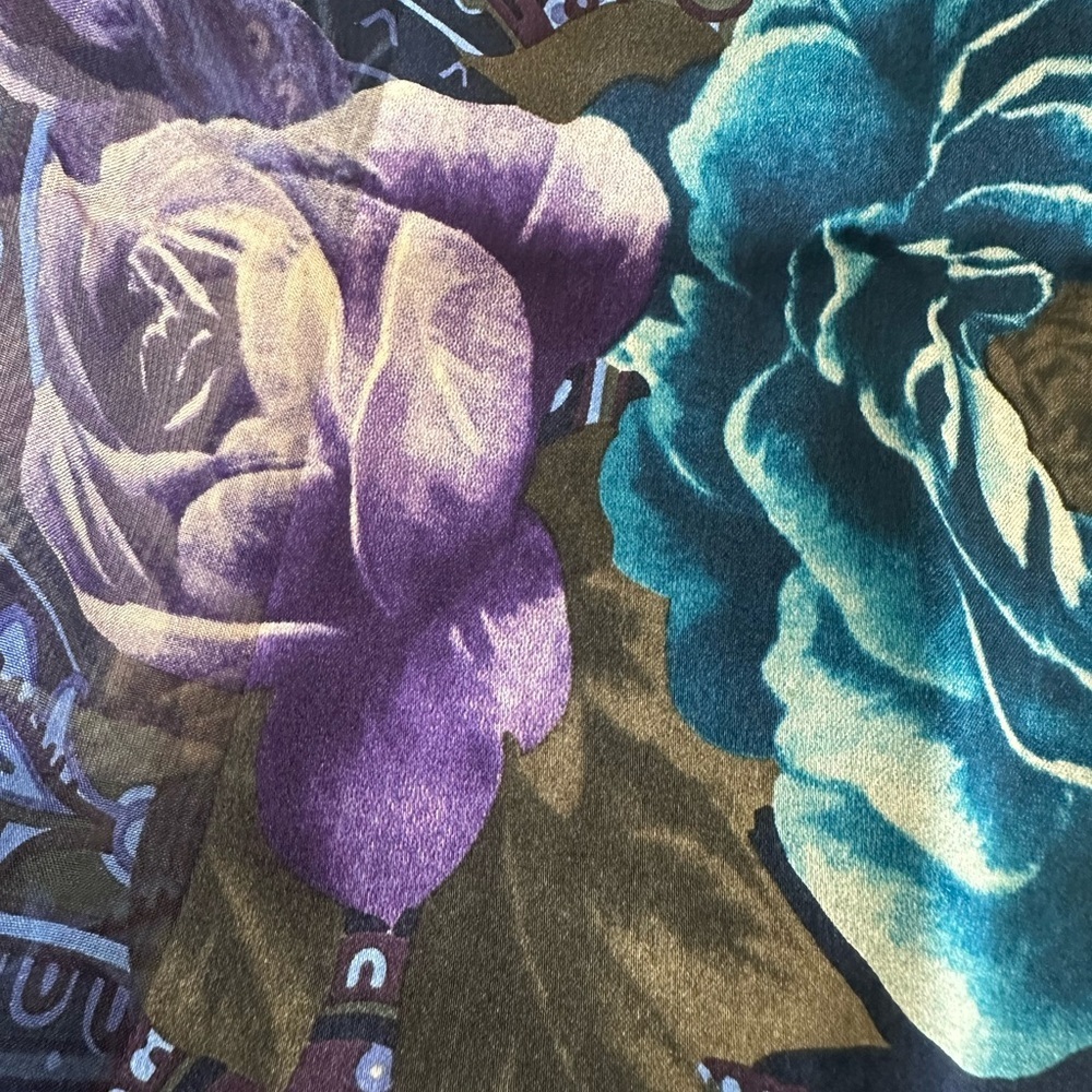 Vintage Laura Ashley Navy Silk Scarf with Teal & Purple Floral Paisley - NWT - Picture 2 of 4